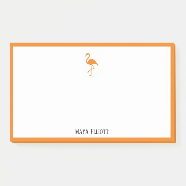 Post-it® Blanc sur Bright Orange Flamant rose & Bordure ave (Devant)