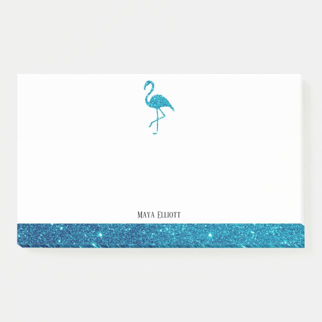 Post-it® Blanc sur flamant rose faux pailleté sarcelle & bo (Devant)