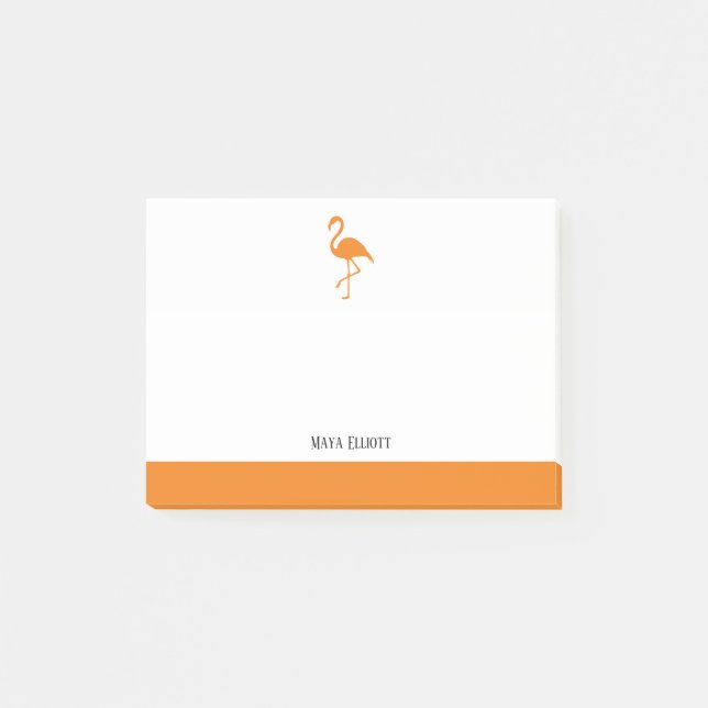 Post-it® Blanc sur Flamant rose orange et bordure avec nom (Devant)