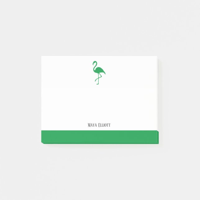 Post-it® Blanc sur Flamant rose vert clair et bordure avec  (Devant)