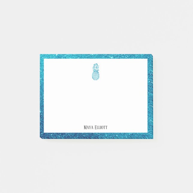 Post-it® Blanc sur la Parties scintillant Turquoise ananas  (Devant)