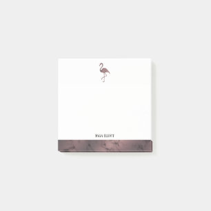 Post-it® Blanc sur marbre or Rose, Flamant rose & bordure, 