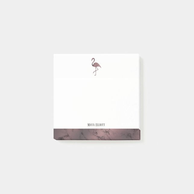 Post-it® Blanc sur marbre or Rose, Flamant rose & bordure,  (Devant)