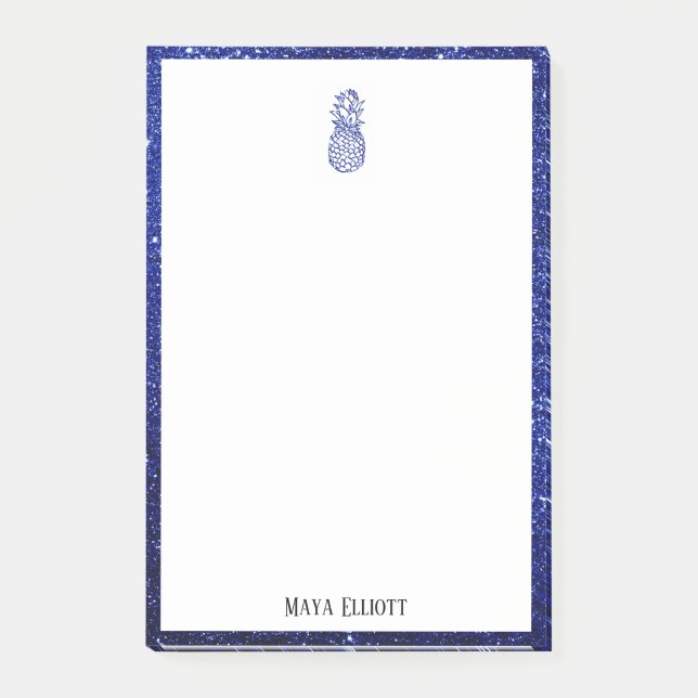 Post-it® Blanc sur Parties scintillant Faux Bleu Ananas & B (Devant)