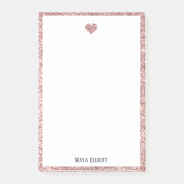 Post-it® Blanc sur Rose Gold Faux Parties scintillant Coeur (Devant)