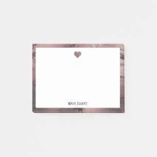 Post-it® Blanc sur Rose Gold Marble Coeur & Bordure, Nom
