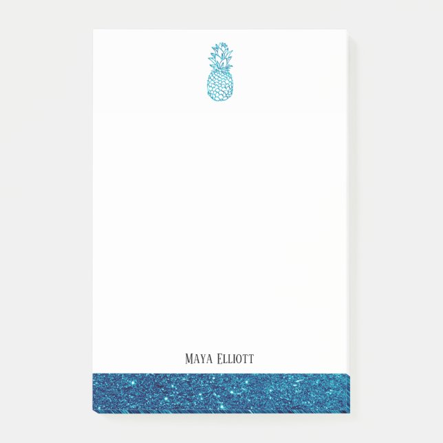 Post-it® Blanc + Turquoise Parties scintillant Ananas & Bor (Devant)
