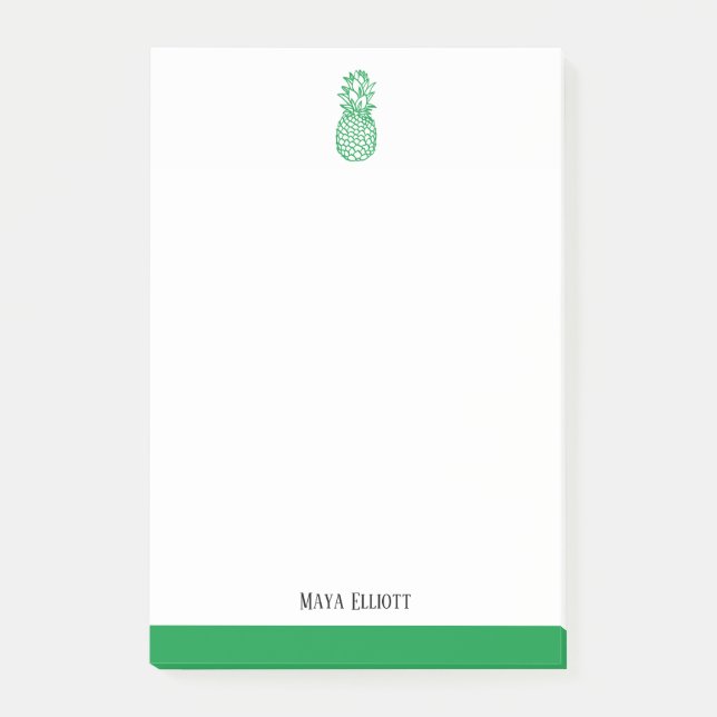 Post-it® Blanc & Vert Clair Ananas & Bordure, Nom (Devant)