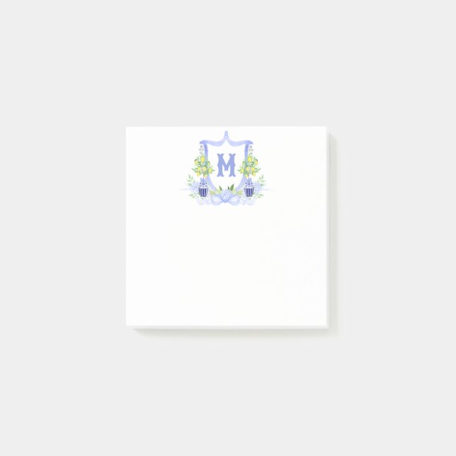 Post-it® Blason Monogramme d'Arbre de Citron à l'Aquarelle (Devant)