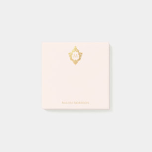 Post-it® Blason Rose Or Monogramme et Nom Élégant Vintage