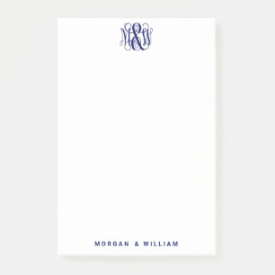 Post-it® Bleu 3 Monogramme de vigne initiale Script Monogra
