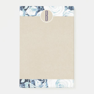 Post-it® Bleu Blanc Hiver Roses Kraft Rustique Monogramme
