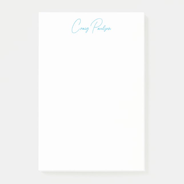 Post-it® Bleu Blanc Votre Nom Calligraphie Unique Minimalis (Devant)