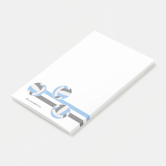 Post-it® bleu clair gris volleyballs rayures nom personnali (Incliné)