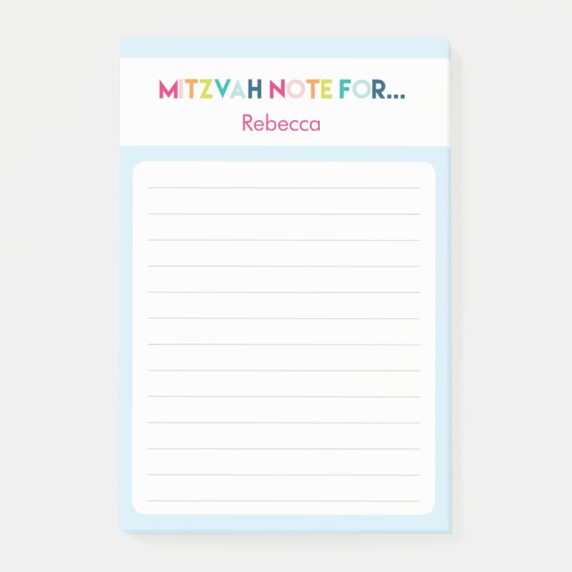 Post-it® Bleu clair Mitzvah Note : 4x6 Sticky Pad (Devant)
