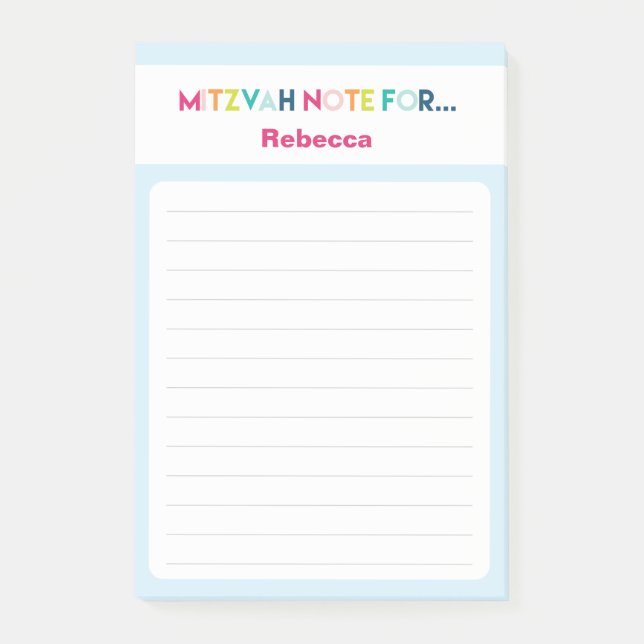 Post-it® Bleu clair Mitzvah Note : 4x6 Sticky Pad (Devant)