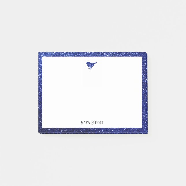 Post-it® Bleu Faux Parties scintillant Oiseau et frontière  (Devant)
