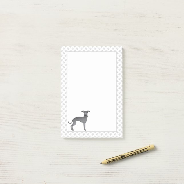 Post-it® Bleu Italien Greyhound Cute Cartoon Chien avec pat (Sur un bureau)