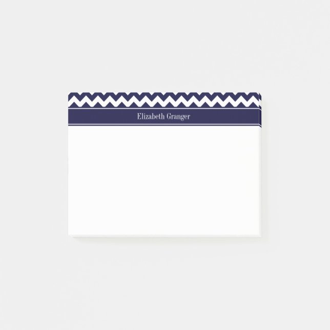 Post-it® Bleu Marine Blanc Chevron Bleu Marine Monogramme N (Devant)