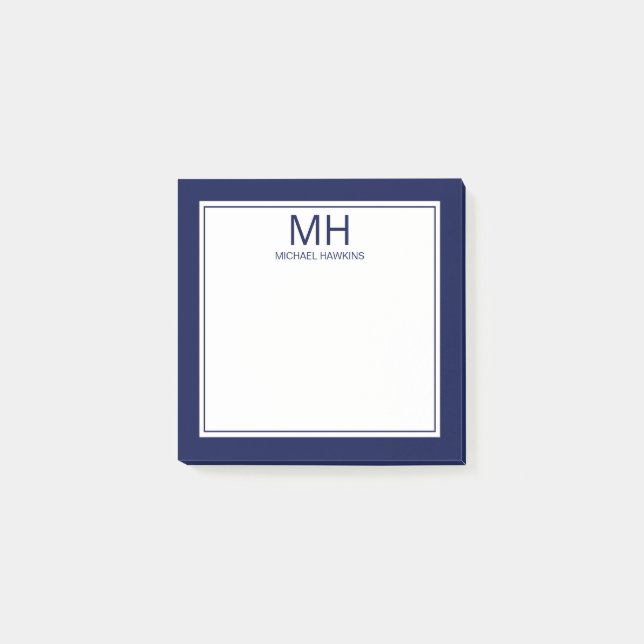 Post-it® Bleu marine Blanc Monogrammé Hommes (Devant)