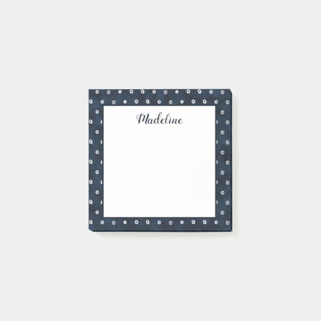 Post-it® Bleu marine blanc points abstraits personnalisés 3 (Devant)