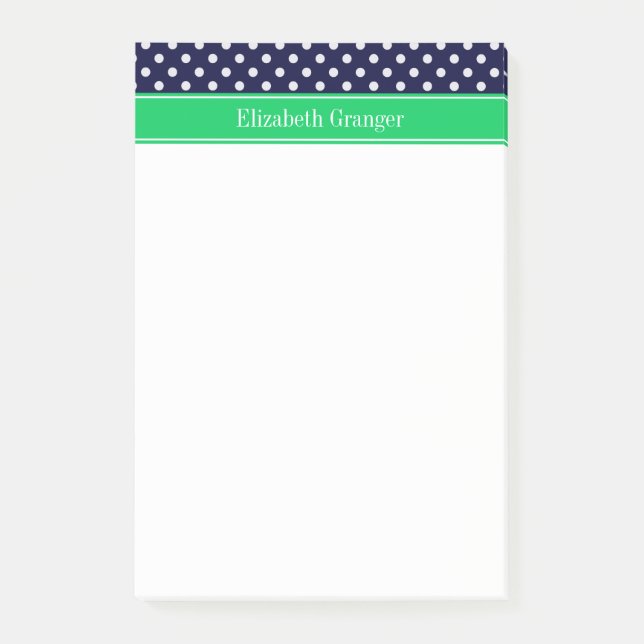 Post-it® Bleu Marine Points Blancs Émeraude Vert Monogramme (Devant)