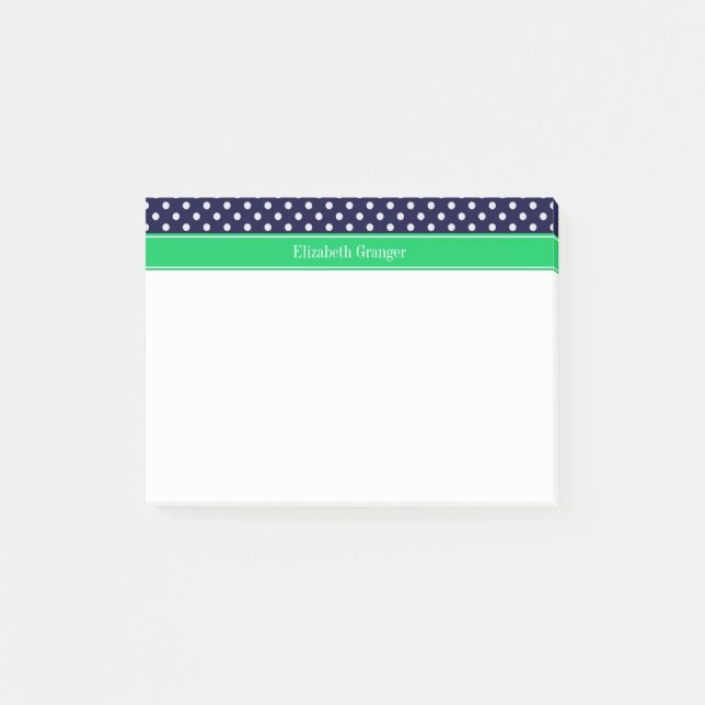 Post-it® Bleu Marine Points Blancs Vert Emeraude Monogramme (Devant)