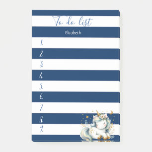 Post-it® Bleu marine rayé, bébé licorne, liste de choses à