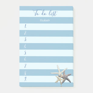 Post-it® Bleu moderne rayé, étoiles de mer, À faire Liste
