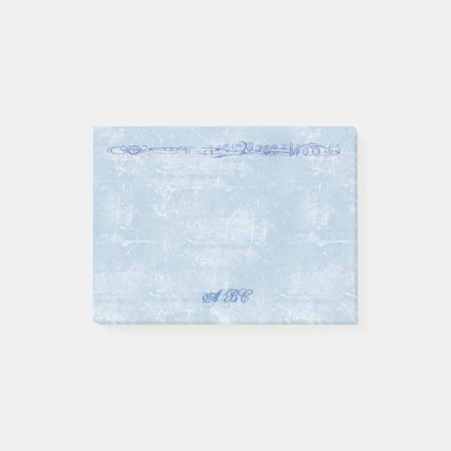 Post-it® Bleu monogramme cannelure de coutume de dessin au (Devant)