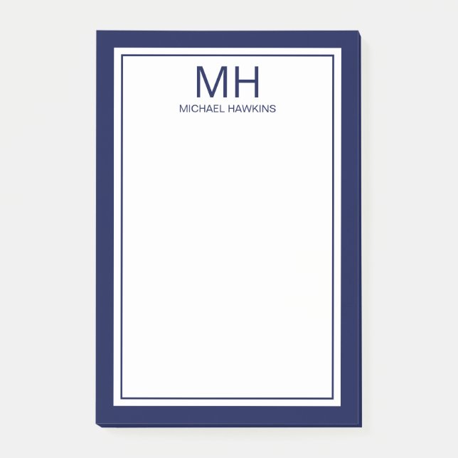 Post-it® Bleu Nuit Blanc Monogrammé Hommes (Devant)