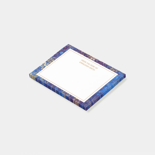 Post-it® Bleu Nuit Élégant Or Damassé De Bureau De (Incliné)