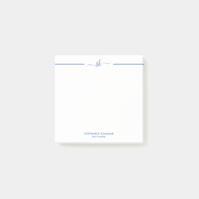 Post-it® Bleu personnalisé minimal sur un monogramme de scr (Devant)