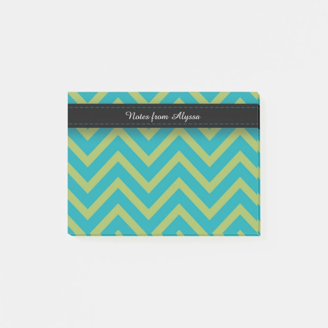 Post-it® Bleu / Turquoise et vert Chevron (Devant)