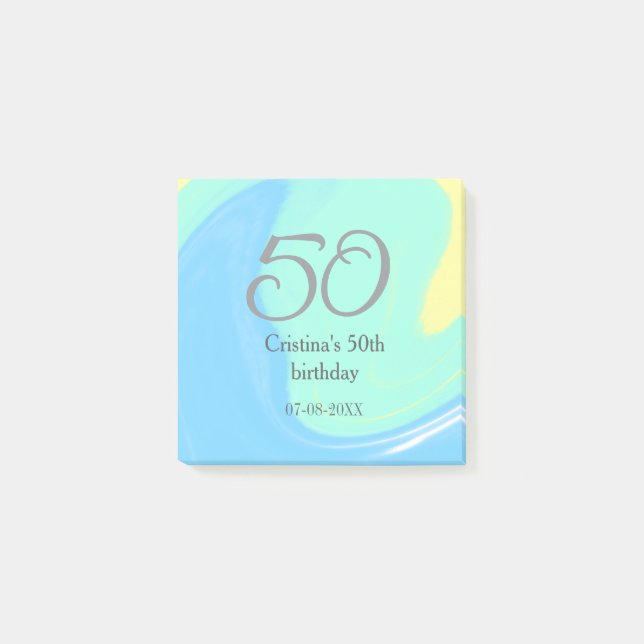Post-it® bleu vert gris 50e anniversaire ajouter nom date r (Devant)