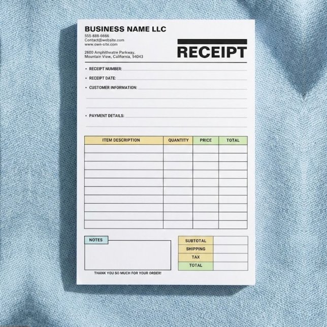 Post-it® (Bloc de papier commercial) Carnet de reçus de fac (Business Receipt Notepad, Order Form, Small Business Owner, New Business Gift, Invoice Template)