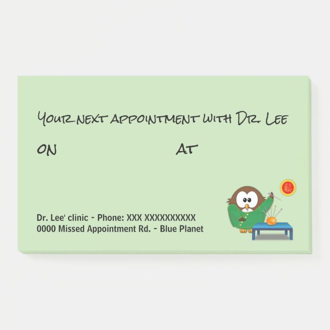 Post-it® Bloc de Post-It-Notes de chouette de docteur chino (Devant)