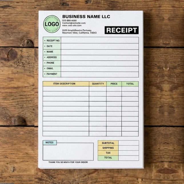 Post-it® (Bloc de reçus de vente avec logo d'entreprise) Re (custom logo receipt book, personalized invoice pad with logo)
