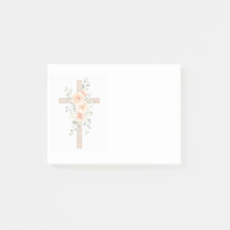 Post-it® Bloc-notes Croix de foi chrétienne avec fleurs ora