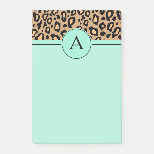 Post-it® Bloc-notes de bureau à monogramme léopard turquois (Devant)