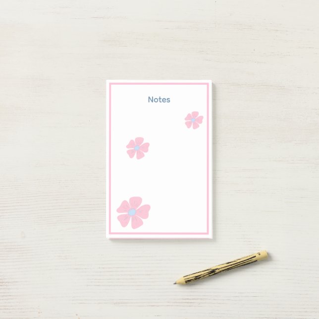 Post-it® Bloc-notes de notes à bordure florale rose mignonn (Sur un bureau)