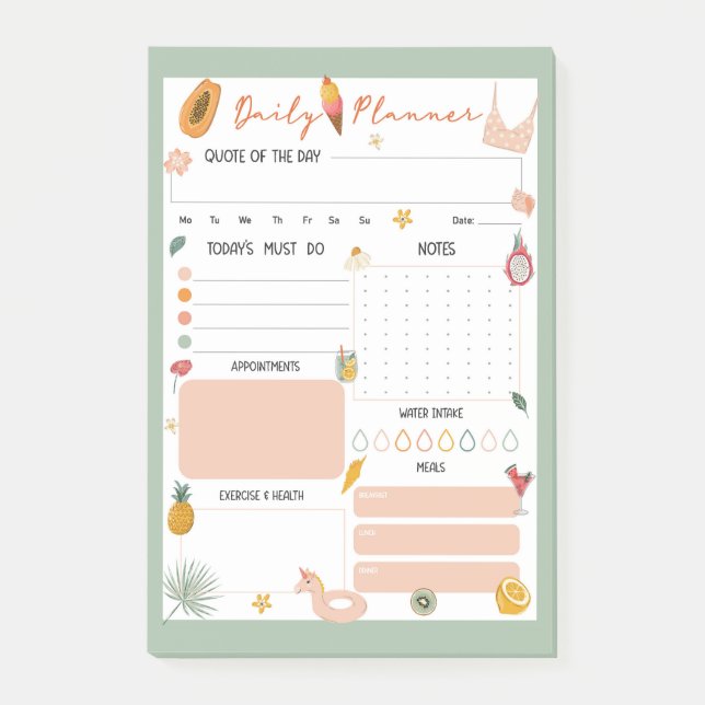 Post-it® Bloc-notes de planificateur quotidien d'été  (Devant)