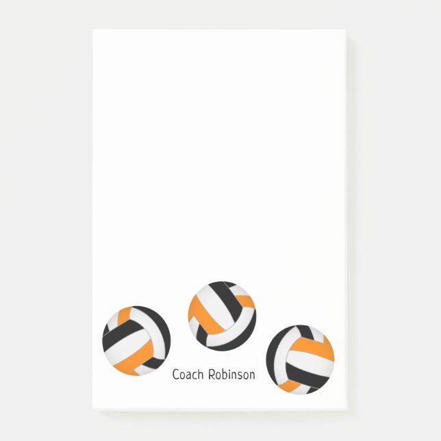 Post-it® bloc-notes de volley orange noir avec son nom (Devant)