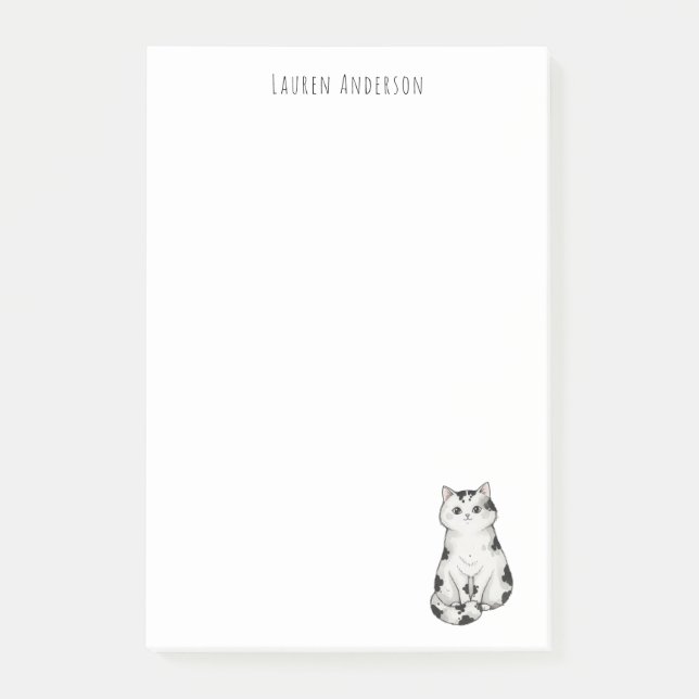 Post-it® Bloc-notes fantaisiste noir et blanc de chat migno (Devant)