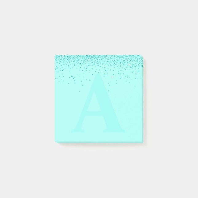 Post-it® Bloc-notes personnalisé avec paillettes Aqua et mo (Devant)