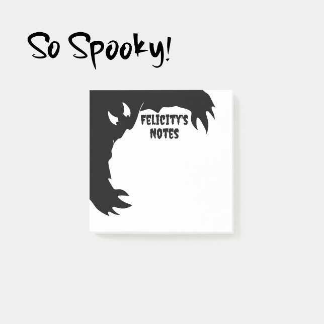 Post-it® Bloc-notes personnalisé Halloween drôle monstre    (Personalized Halloween notepad with a cartoon of a funny black hairy monster reaching for the notes.)