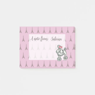 Post-it® Bloc-notes personnalisé rose Tour Eiffel Caniche
