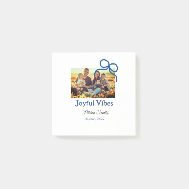 Post-it® Blue bow joyful Vibes ajouter nom de famille photo (Devant)