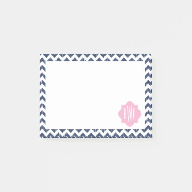 Post-it® Blue Chevron Ikat Monogrammed Post It Notes (Devant)