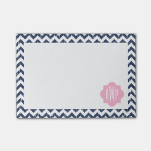 Post-it® Blue Chevron Ikat Monogrammed Post It Notes